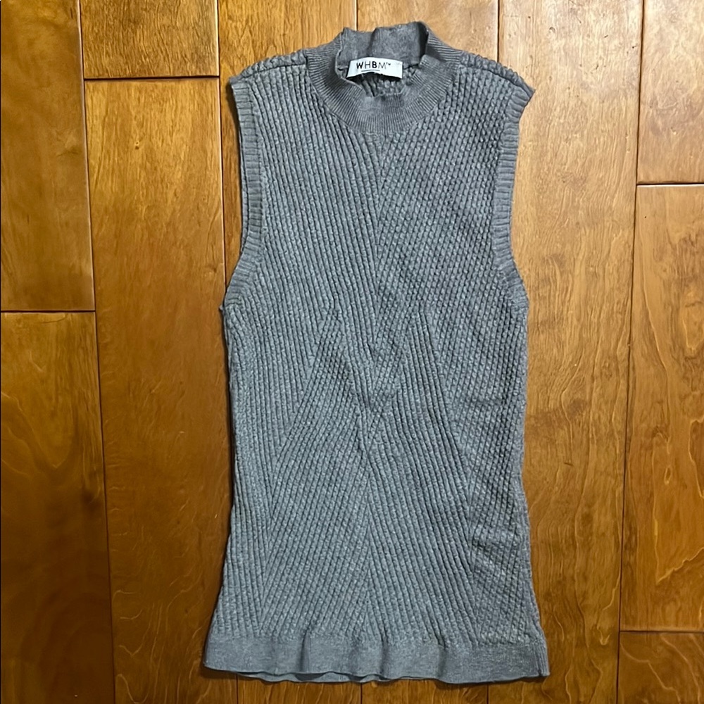 White House Black Market Gray Sleeveless Top Size S Fitted Minimalist Office